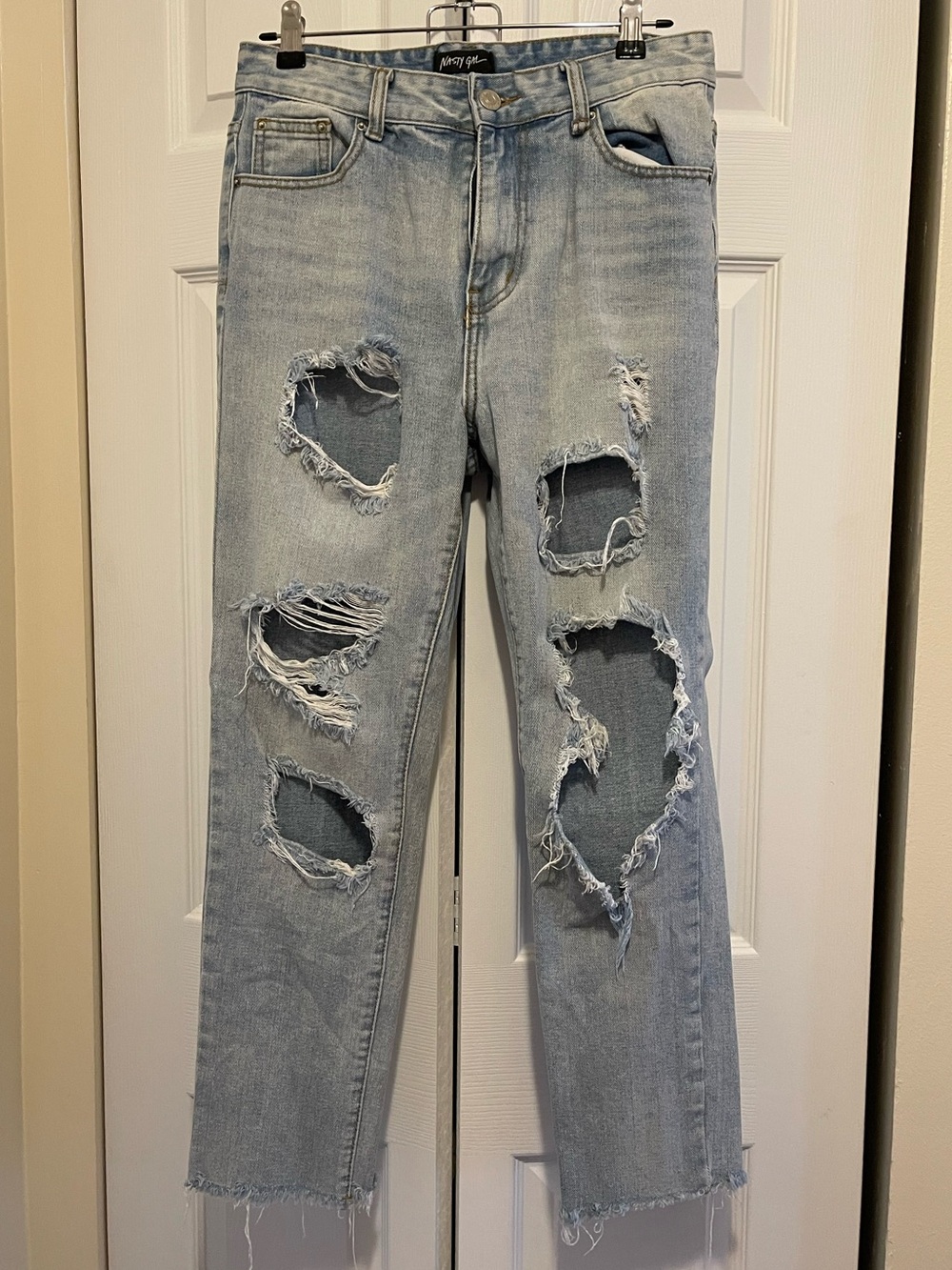 Nasty Gal Light Blue Distressed Straight-Leg Jeans
